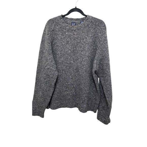 Gap Men Gray Fisherman Speckled Knit 100% Wool Crewneck Sweater Size L - Picture 1 of 10
